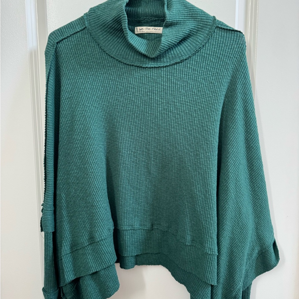Teal Ribbed Cowl Neck Sweater